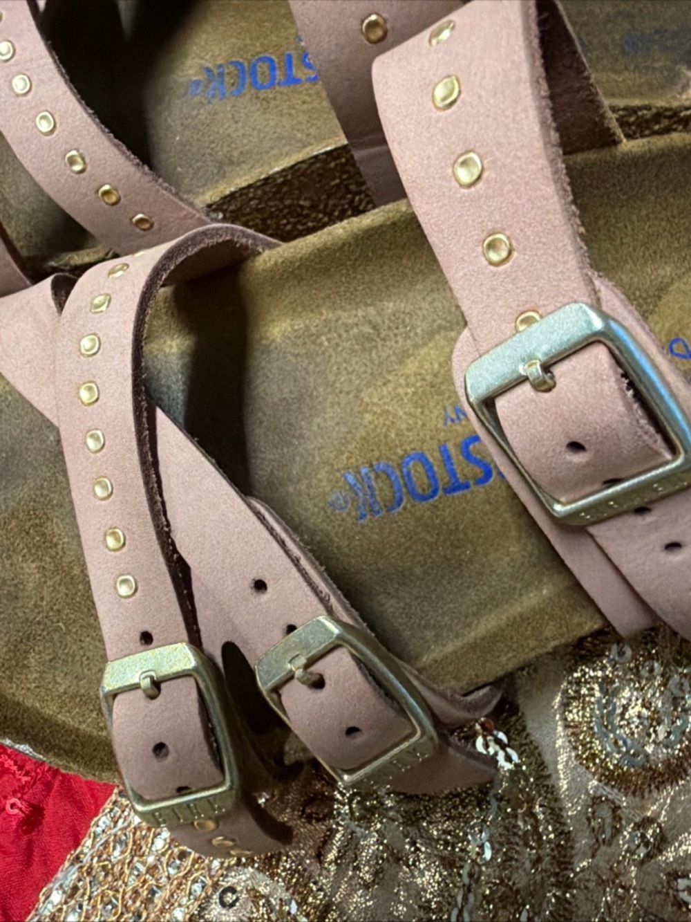 Birkenstock Old Rose Studded Triple Strap Buckle Sandals - Picture 12 of 16